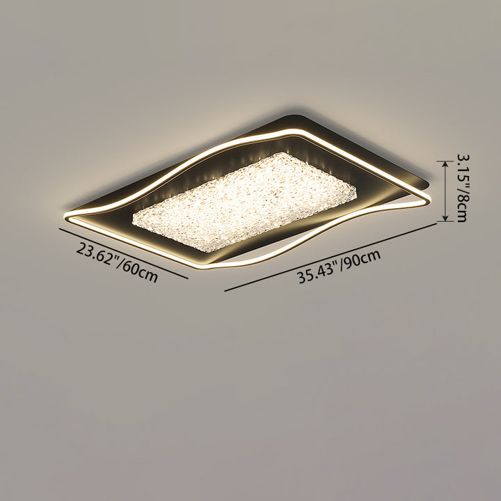 Modern Luxury Iron Aluminum Alloy Acrylic Resin Square Rectangular LED Flush Mount Ceiling Light For Living Room Bedroom