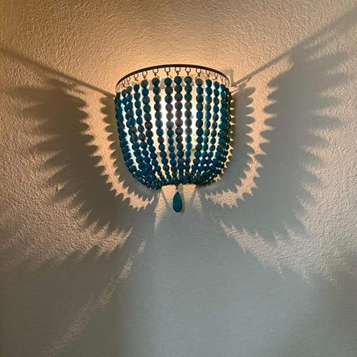 Aplique de pared contemporáneo boho de madera maciza, hierro y cuentas para dormitorio y sala de estar 