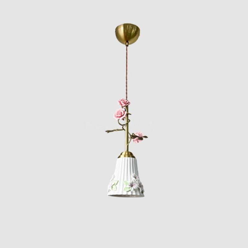Traditional French Romantic Iron &amp; Ceramic Floral 1-Light Pendant Light For Bedroom &amp; Living Room