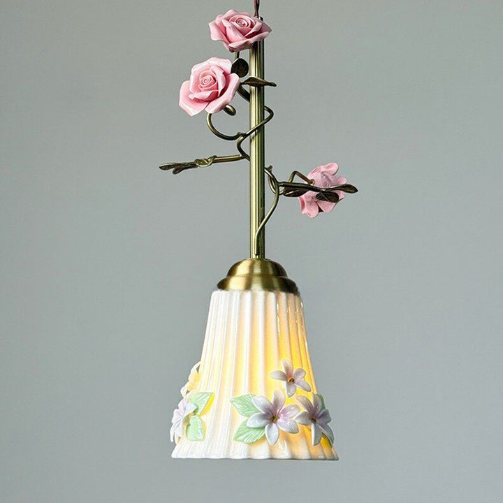 Traditional French Romantic Iron &amp; Ceramic Floral 1-Light Pendant Light For Bedroom &amp; Living Room