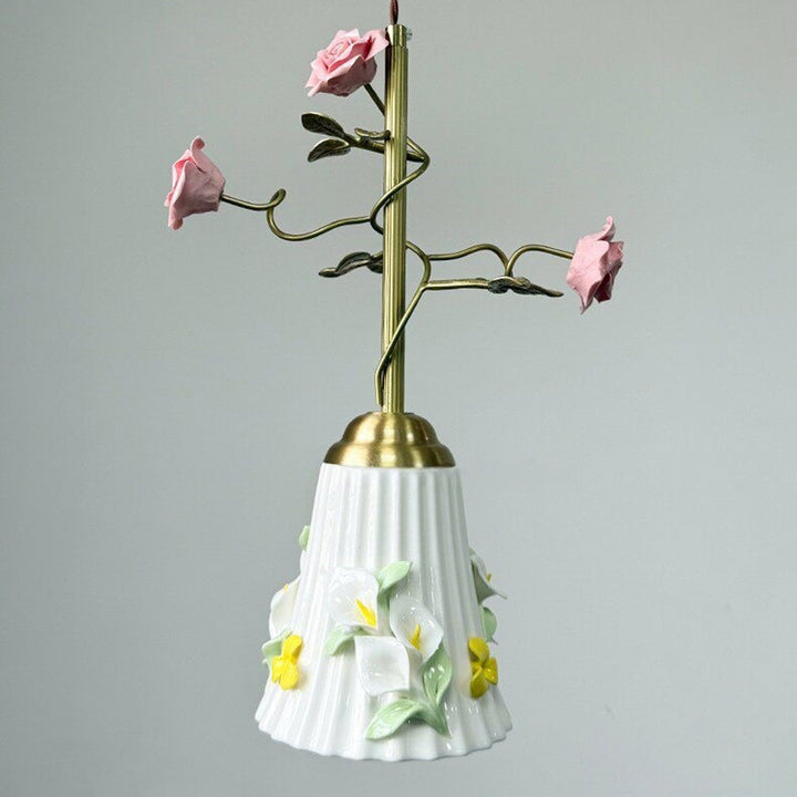Traditional French Romantic Iron &amp; Ceramic Floral 1-Light Pendant Light For Bedroom &amp; Living Room