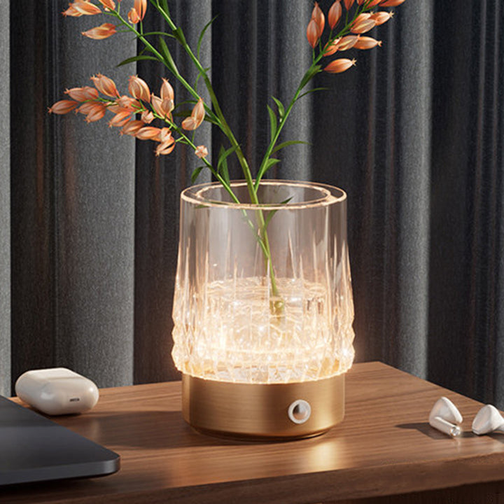 Diamond Glow Luxury Bedside Table Lamp - Acrylic &amp; Aluminum Ambient Night Light Glacier &amp; Warm Sun Collection