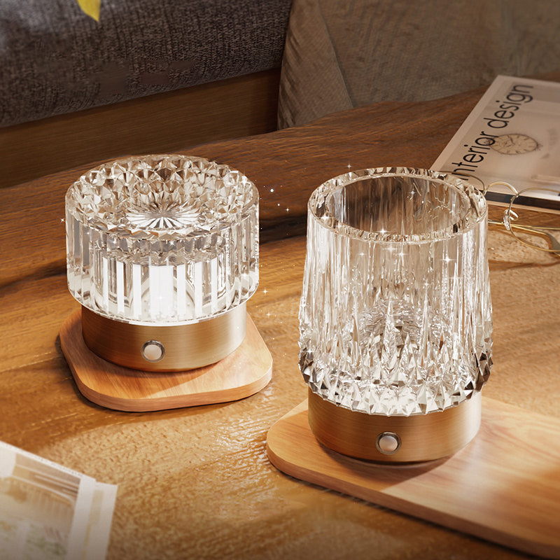 Diamond Glow Luxury Bedside Table Lamp - Acrylic &amp; Aluminum Ambient Night Light Glacier &amp; Warm Sun Collection