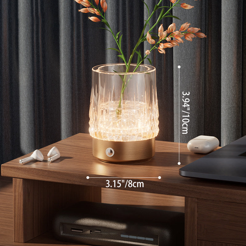 Diamond Glow Luxury Bedside Table Lamp - Acrylic &amp; Aluminum Ambient Night Light Glacier &amp; Warm Sun Collection