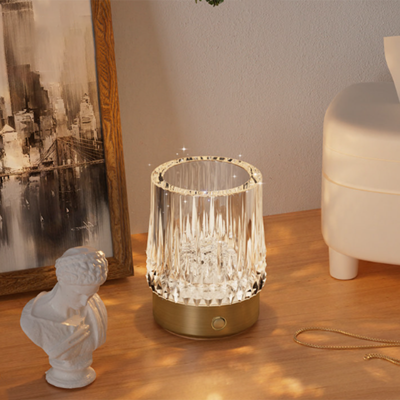 Diamond Glow Luxury Bedside Table Lamp - Acrylic &amp; Aluminum Ambient Night Light Glacier &amp; Warm Sun Collection