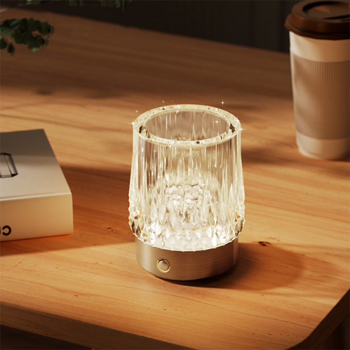 Diamond Glow Luxury Bedside Table Lamp - Acrylic &amp; Aluminum Ambient Night Light Glacier &amp; Warm Sun Collection