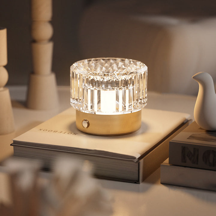 Diamond Glow Luxury Bedside Table Lamp - Acrylic &amp; Aluminum Ambient Night Light Glacier &amp; Warm Sun Collection