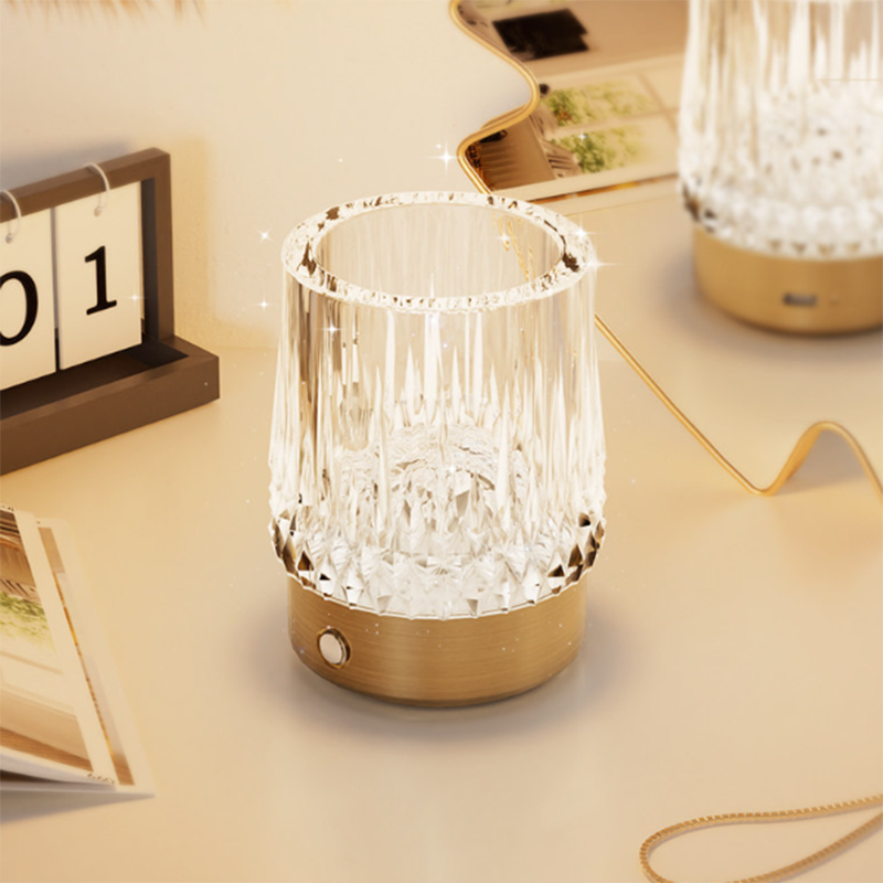 Diamond Glow Luxury Bedside Table Lamp - Acrylic &amp; Aluminum Ambient Night Light Glacier &amp; Warm Sun Collection