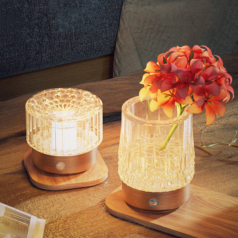 Diamond Glow Luxury Bedside Table Lamp - Acrylic &amp; Aluminum Ambient Night Light Glacier &amp; Warm Sun Collection