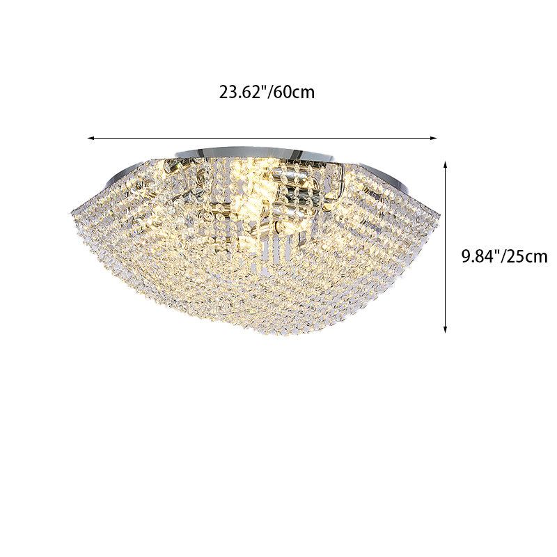 Modern Luxury Crystal Steel Round 4/6/9/12-Light Semi-Flush Mount Ceiling Light Chrome For Living Room Bedroom Dining Room