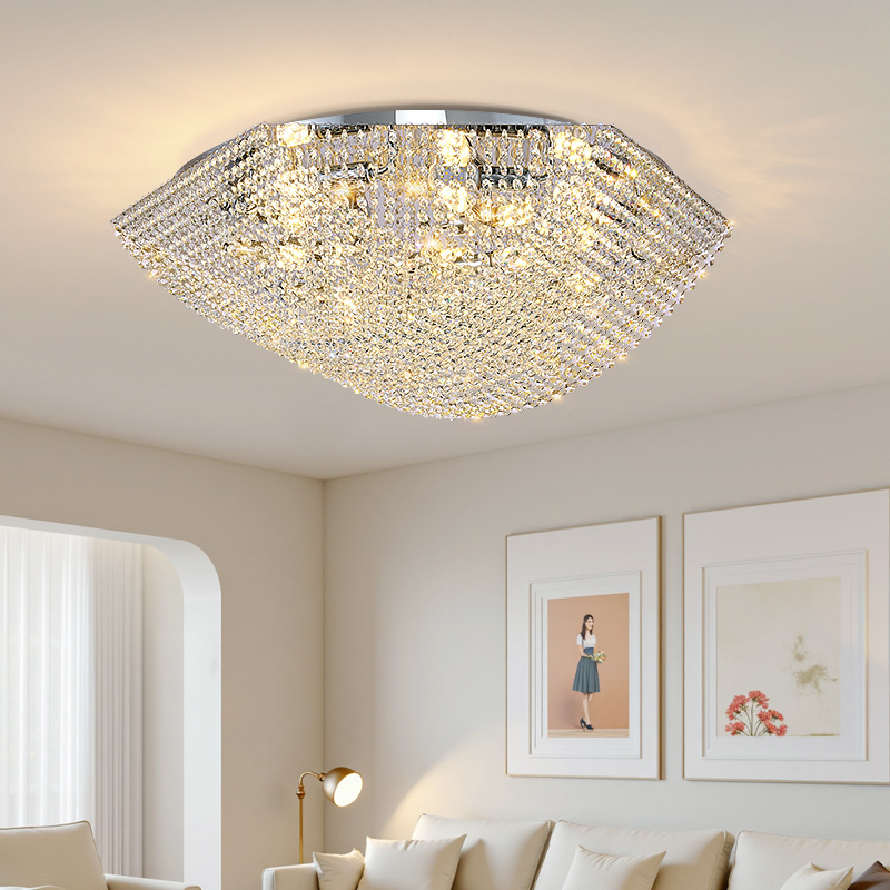 Modern Luxury Crystal Steel Round 4/6/9/12-Light Semi-Flush Mount Ceiling Light Chrome For Living Room Bedroom Dining Room