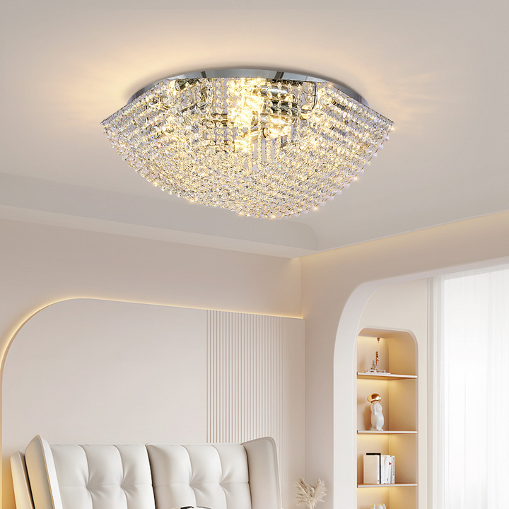 Modern Luxury Crystal Steel Round 4/6/9/12-Light Semi-Flush Mount Ceiling Light Chrome For Living Room Bedroom Dining Room