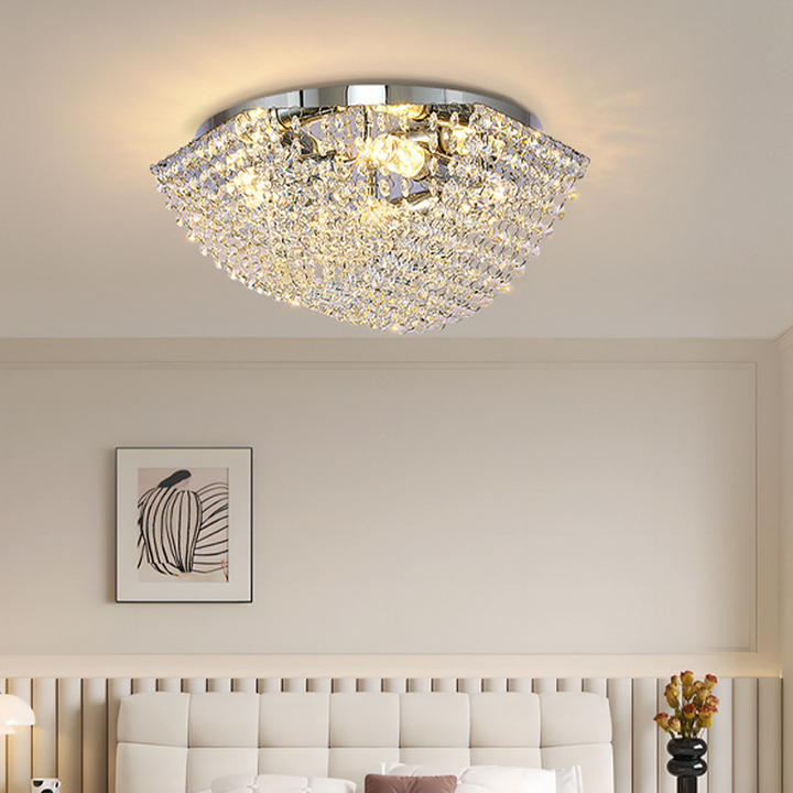 Modern Luxury Crystal Steel Round 4/6/9/12-Light Semi-Flush Mount Ceiling Light Chrome For Living Room Bedroom Dining Room