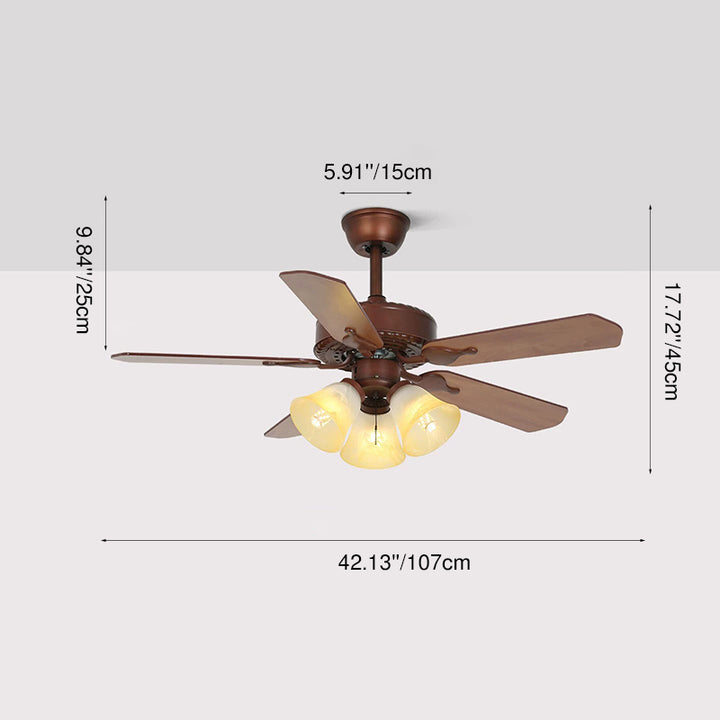 Traditional Tiffany Flower Stained Glass Shade Wood Fan 3-Light Downrods Ceiling Fan Light For Living Room