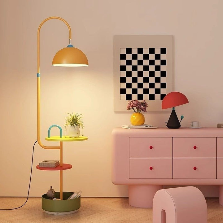 Contemporary Creative Dome Shade Iron Marble 1-Light Standing Floor Lamp With 2/3-Tier Storage For Living Room &amp; Bedroom