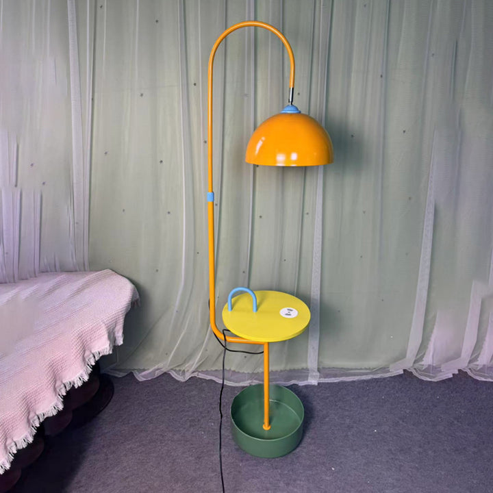 Contemporary Creative Dome Shade Iron Marble 1-Light Standing Floor Lamp With 2/3-Tier Storage For Living Room &amp; Bedroom