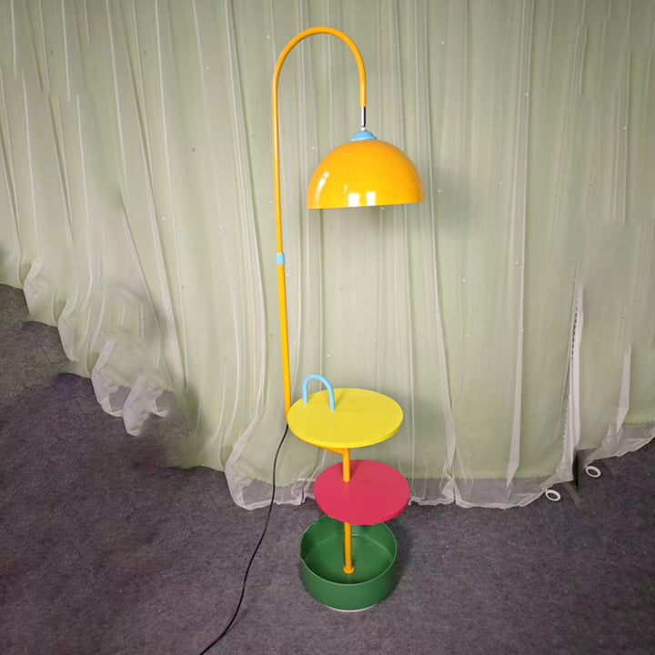 Contemporary Creative Dome Shade Iron Marble 1-Light Standing Floor Lamp With 2/3-Tier Storage For Living Room &amp; Bedroom