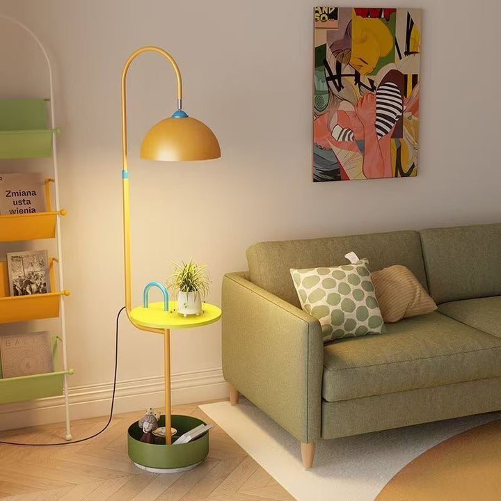 Contemporary Creative Dome Shade Iron Marble 1-Light Standing Floor Lamp With 2/3-Tier Storage For Living Room & Bedroom