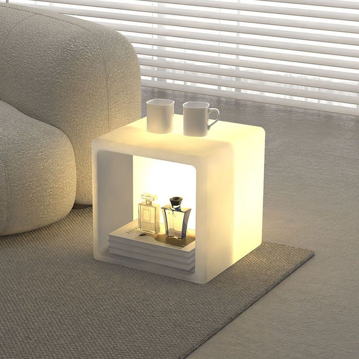 Moderne minimalistische Stehlampe aus PE in abgerundet-quadratischer Form mit 1 Lichtquelle und Nachttisch mit Stauraum für Wohnzimmer & Schlafzimmer 