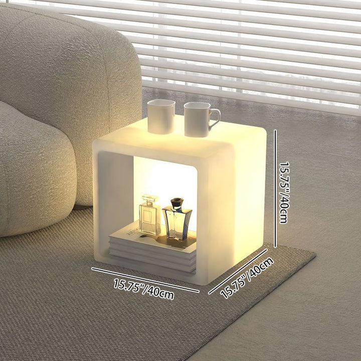 Moderne minimalistische Stehlampe aus PE in abgerundet-quadratischer Form mit 1 Lichtquelle und Nachttisch mit Stauraum für Wohnzimmer & Schlafzimmer 