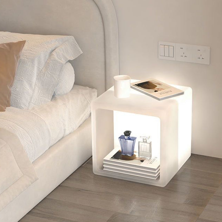 Moderne minimalistische Stehlampe aus PE in abgerundet-quadratischer Form mit 1 Lichtquelle und Nachttisch mit Stauraum für Wohnzimmer & Schlafzimmer 
