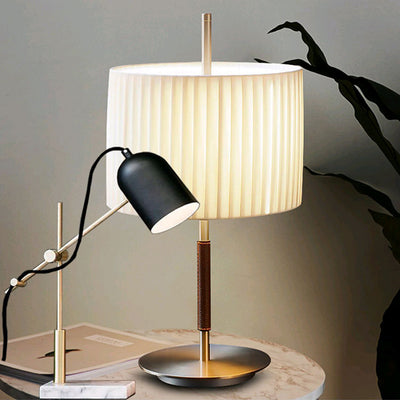 Contemporary Nordic Geometric Lines Iron Marble 1-Light Table Lamp For Bedroom Or Home Office