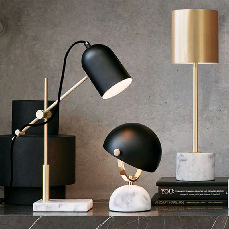 Contemporary Nordic Geometric Lines Iron Marble 1-Light Table Lamp For Bedroom Or Home Office