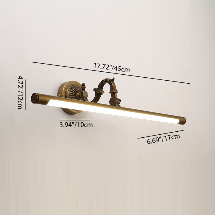 Aplique de pared LED de cobre largo vintage tradicional para baño 