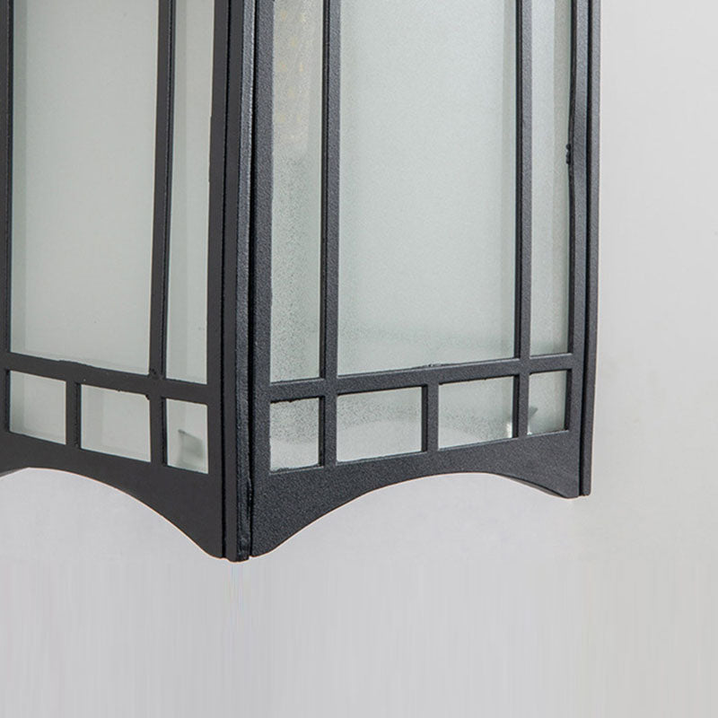 Traditional Chinese Waterproof Lantern Shaped Aluminum Glass 1-Light Outdoor Wall Sconce Lamp For Garden