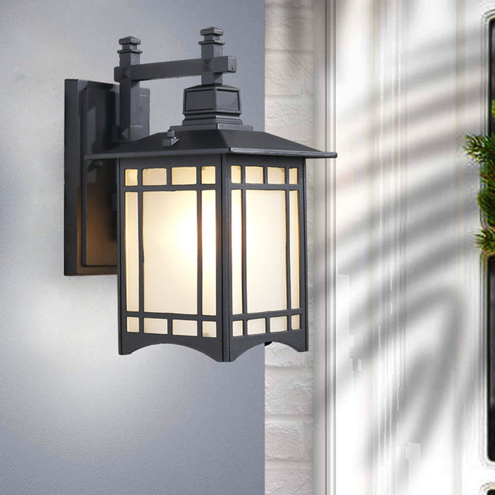 Lanterne murale extérieure en forme de lanterne chinoise traditionnelle étanche en aluminium et verre à 1 lumière pour jardin 