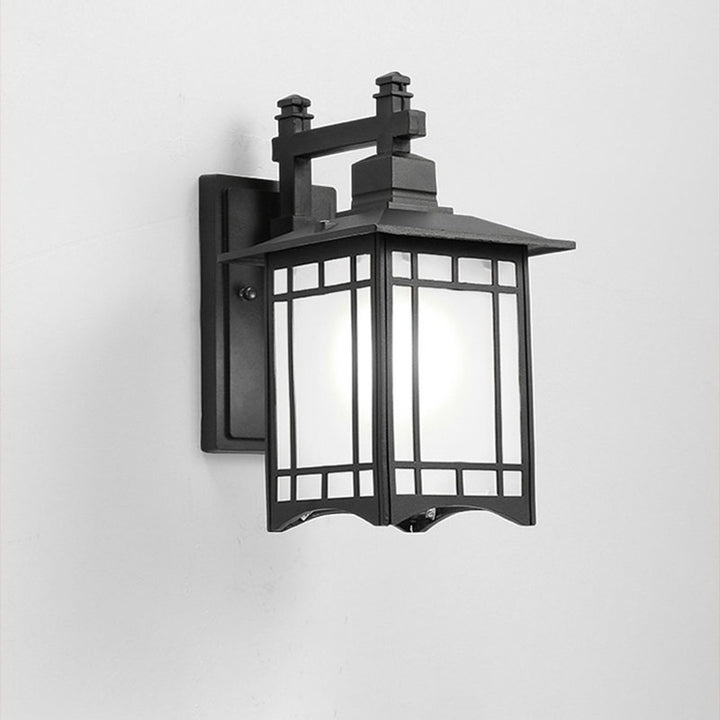 Lanterne murale extérieure en forme de lanterne chinoise traditionnelle étanche en aluminium et verre à 1 lumière pour jardin 