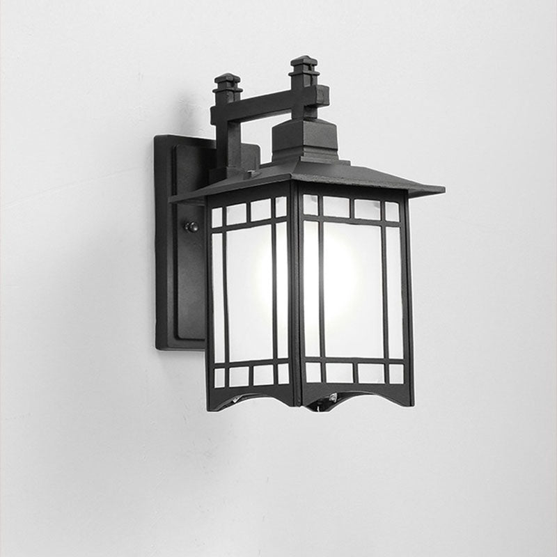 Traditional Chinese Waterproof Lantern Shaped Aluminum Glass 1-Light Outdoor Wall Sconce Lamp For Garden