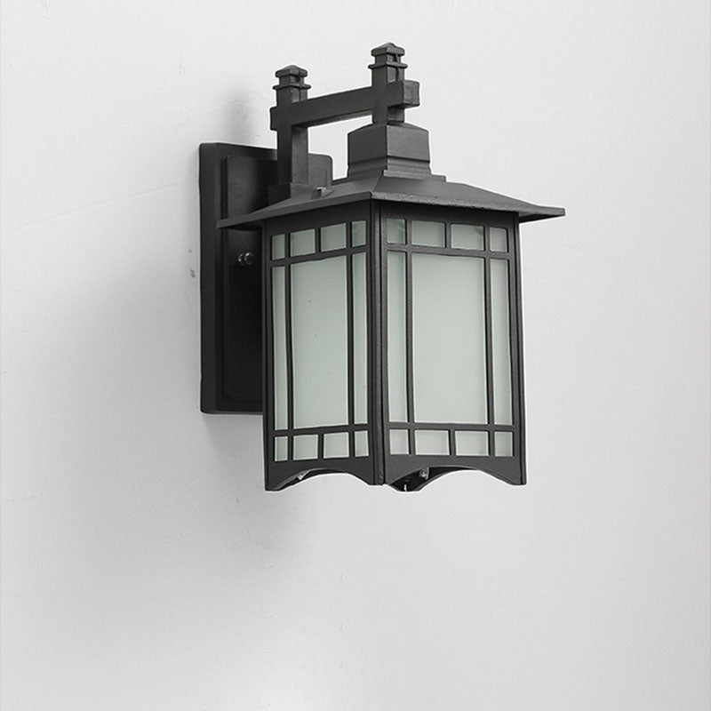 Traditional Chinese Waterproof Lantern Shaped Aluminum Glass 1-Light Outdoor Wall Sconce Lamp For Garden