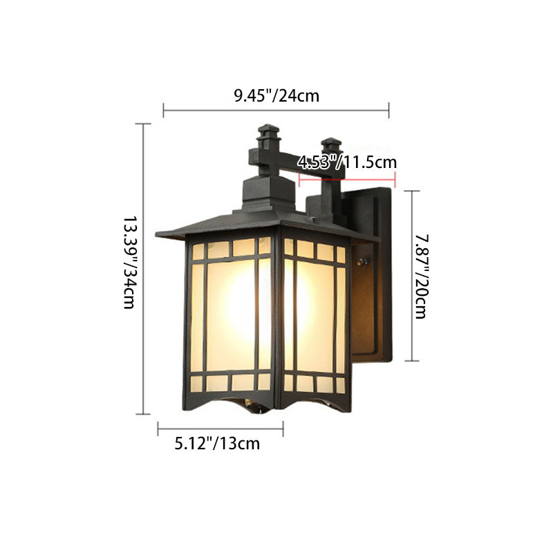 Traditional Chinese Waterproof Lantern Shaped Aluminum Glass 1-Light Outdoor Wall Sconce Lamp For Garden