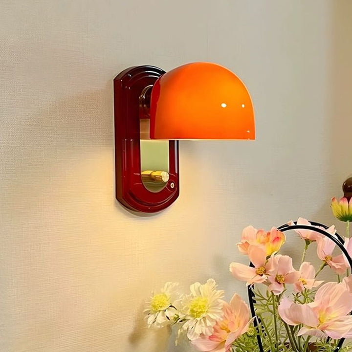 Applique Murale 1 Lumière avec Abat-Jour en Verre en Forme de Champignon en Bois Vintage Traditionnel pour Chambre 