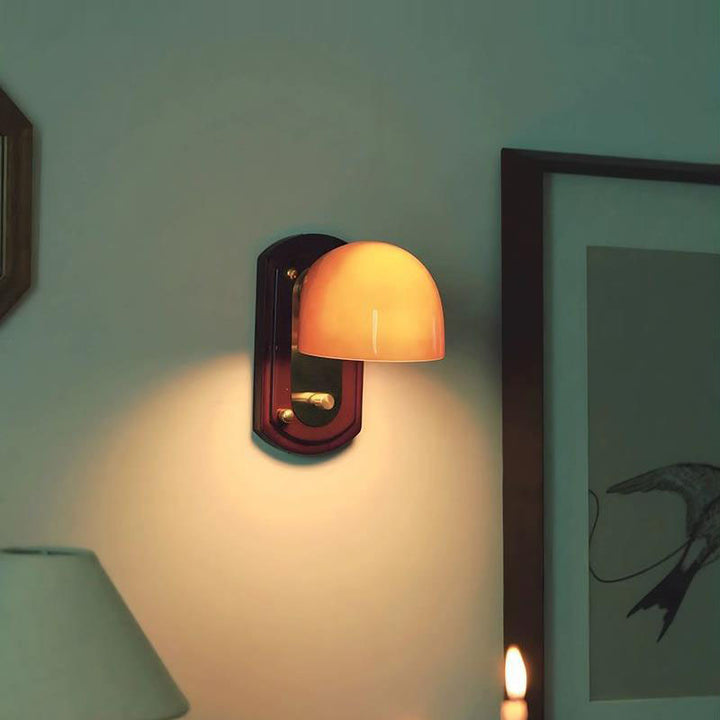 Applique Murale 1 Lumière avec Abat-Jour en Verre en Forme de Champignon en Bois Vintage Traditionnel pour Chambre 