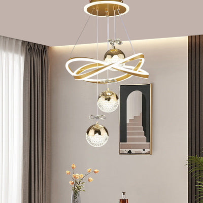 ثريات LED كريستال سيليكون ألومنيوم حديدية على شكل كرة فاخرة معاصرة لغرفة المعيشة 