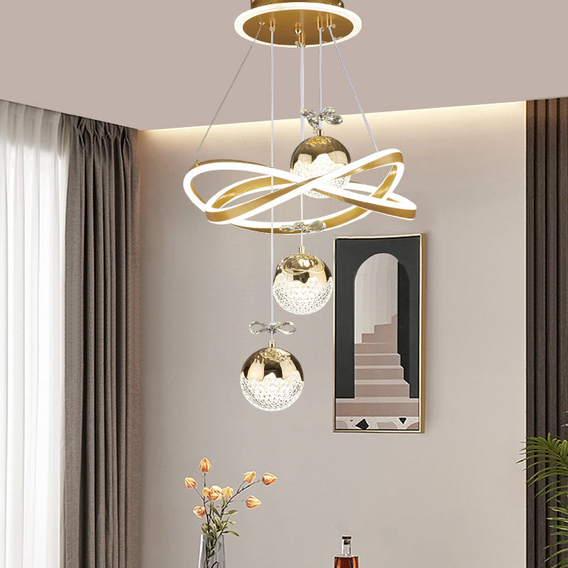 ثريات LED كريستال سيليكون ألومنيوم حديدية على شكل كرة فاخرة معاصرة لغرفة المعيشة 