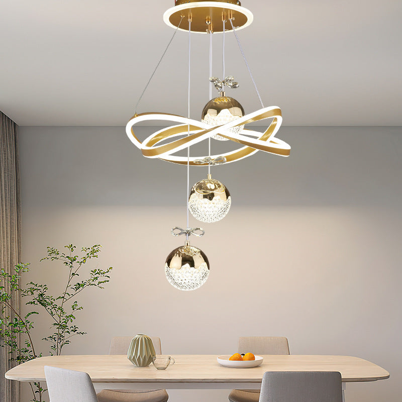 ثريات LED كريستال سيليكون ألومنيوم حديدية على شكل كرة فاخرة معاصرة لغرفة المعيشة 