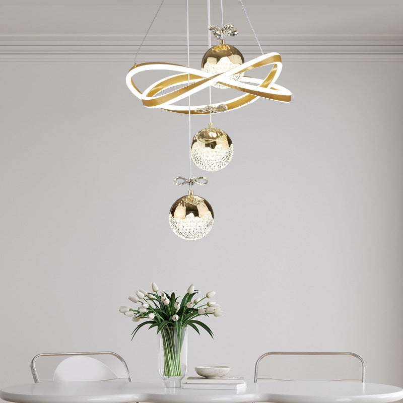 ثريات LED كريستال سيليكون ألومنيوم حديدية على شكل كرة فاخرة معاصرة لغرفة المعيشة 