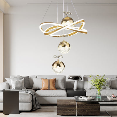 ثريات LED كريستال سيليكون ألومنيوم حديدية على شكل كرة فاخرة معاصرة لغرفة المعيشة 