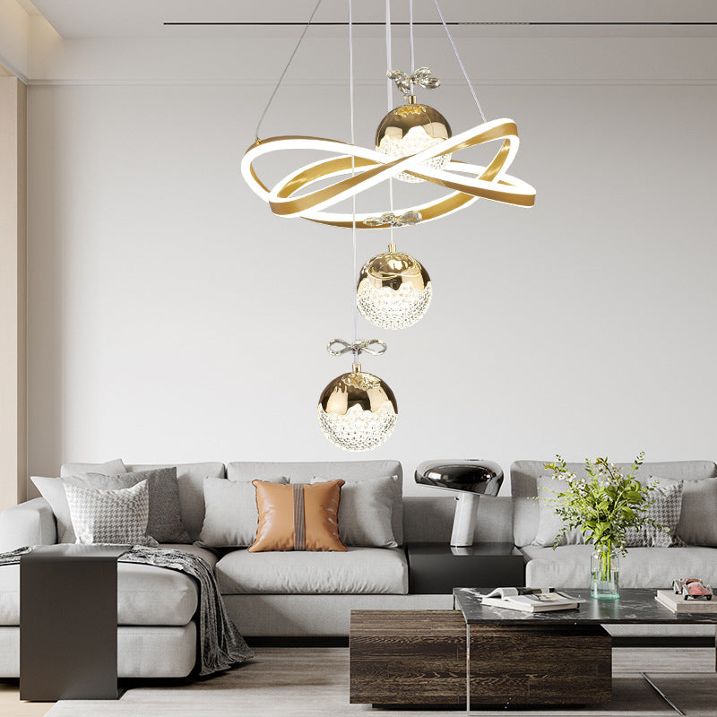 ثريات LED كريستال سيليكون ألومنيوم حديدية على شكل كرة فاخرة معاصرة لغرفة المعيشة 