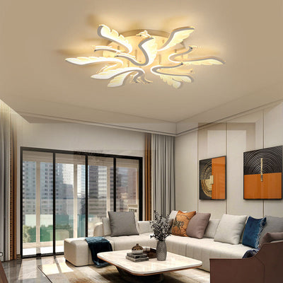 Modern Luxury Phoenix Shape Metal Acrylic LED Semi-Flush Mount Ceiling Light For Living Room