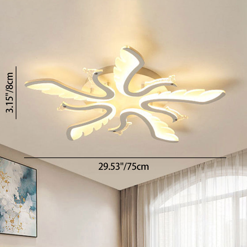 Modern Luxury Phoenix Shape Metal Acrylic LED Semi-Flush Mount Ceiling Light For Living Room