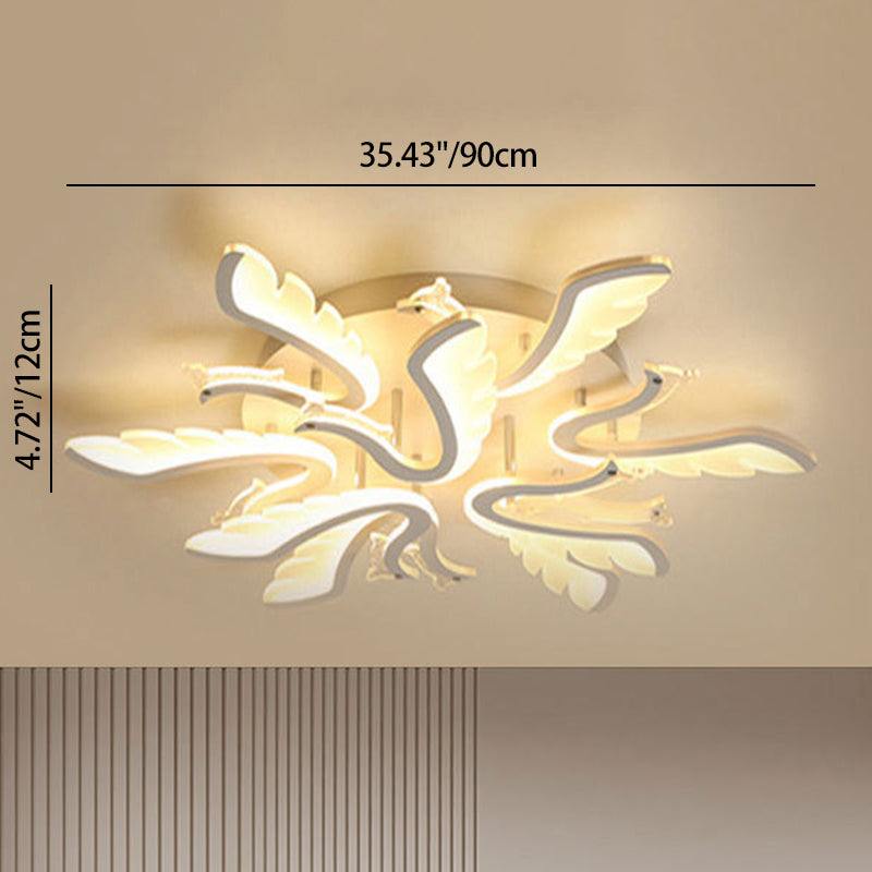 Modern Luxury Phoenix Shape Metal Acrylic LED Semi-Flush Mount Ceiling Light For Living Room