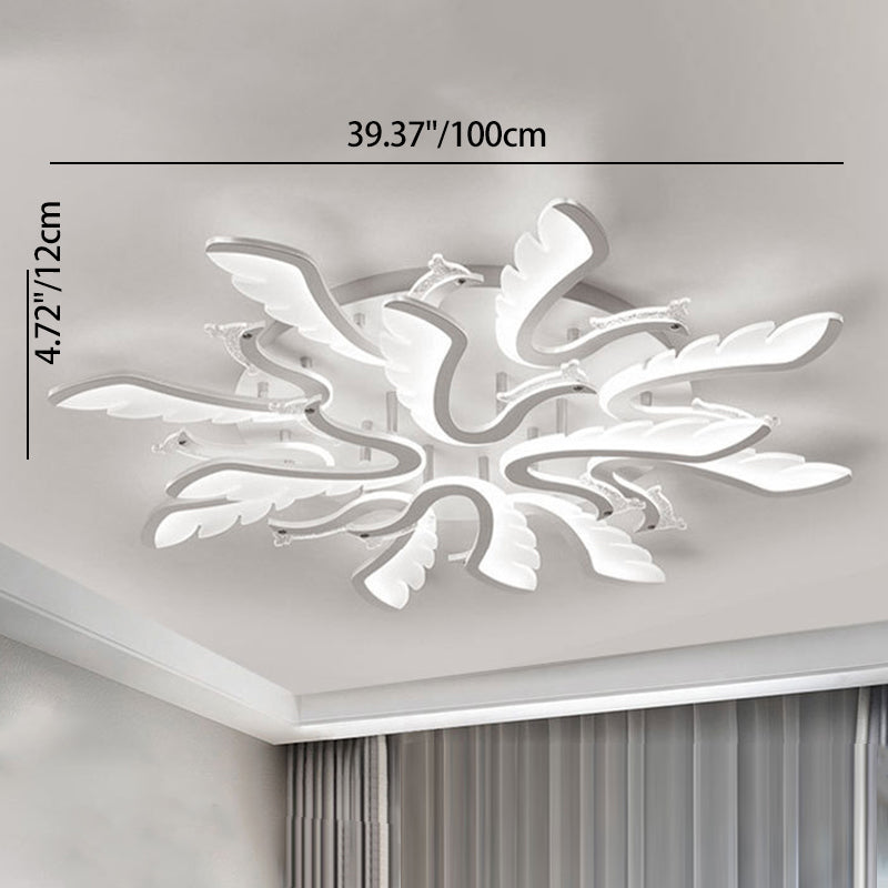 Modern Luxury Phoenix Shape Metal Acrylic LED Semi-Flush Mount Ceiling Light For Living Room