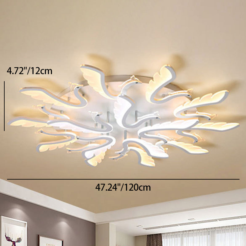 Modern Luxury Phoenix Shape Metal Acrylic LED Semi-Flush Mount Ceiling Light For Living Room