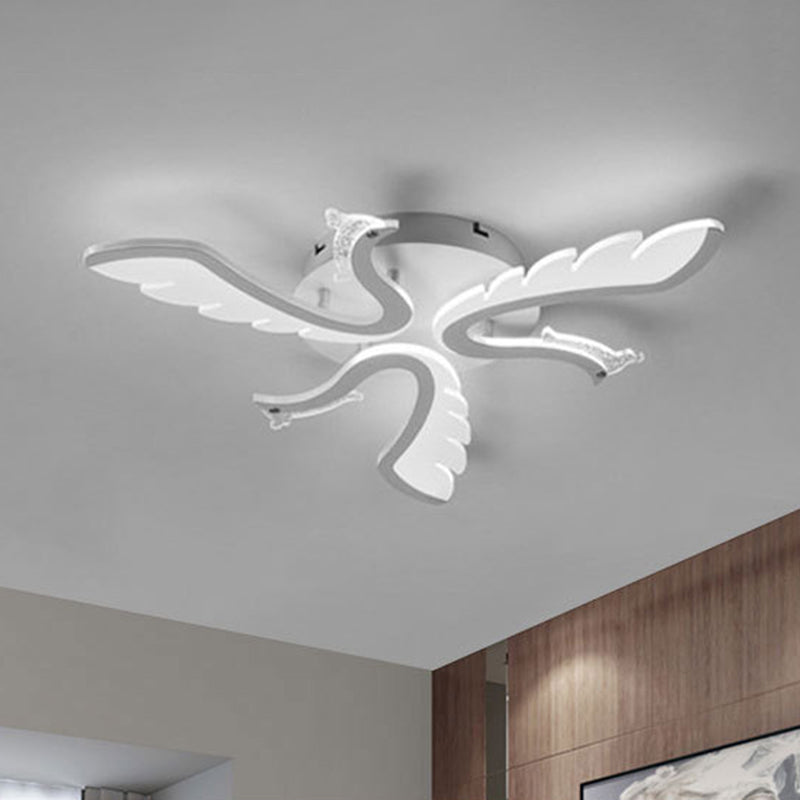 Modern Luxury Phoenix Shape Metal Acrylic LED Semi-Flush Mount Ceiling Light For Living Room