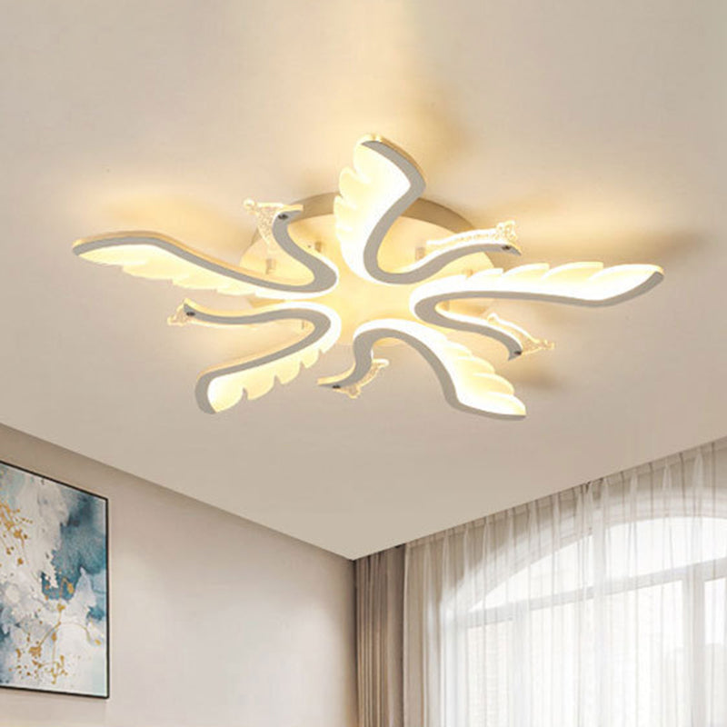 Modern Luxury Phoenix Shape Metal Acrylic LED Semi-Flush Mount Ceiling Light For Living Room