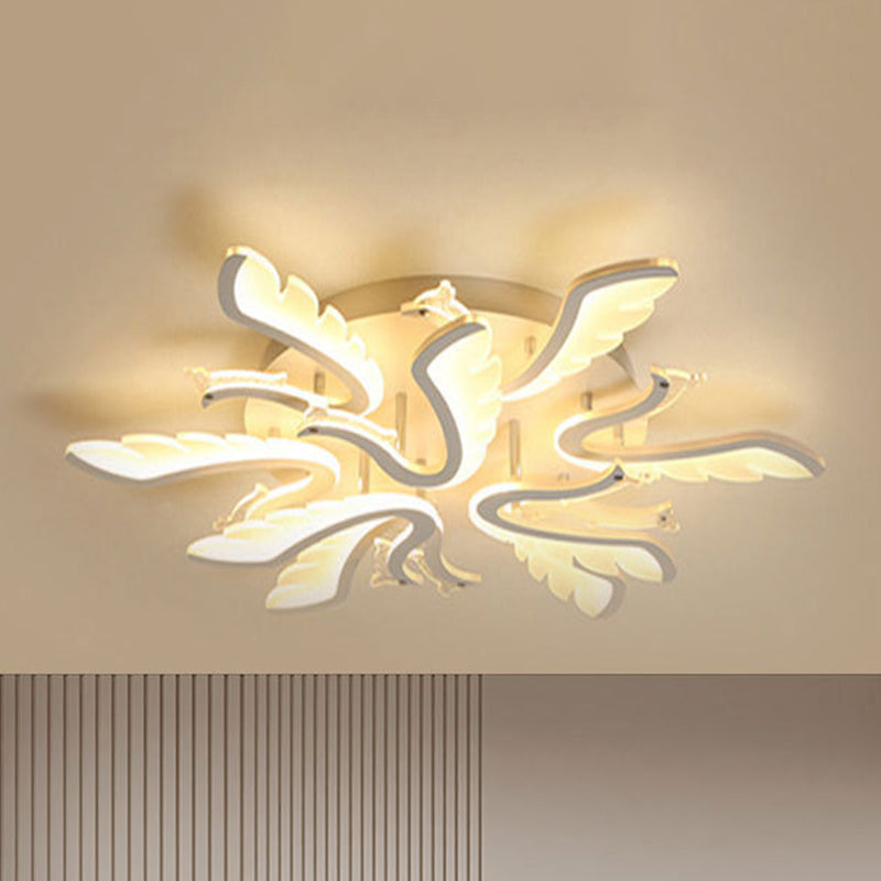 Modern Luxury Phoenix Shape Metal Acrylic LED Semi-Flush Mount Ceiling Light For Living Room
